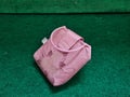 A bag for little women in pink on a green background Royalty Free Stock Photo