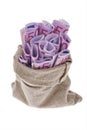 Bag with many bills Royalty Free Stock Photo