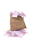 Bag with many euro banknotes. Royalty Free Stock Photo