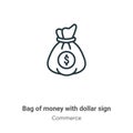 Bag of money with dollar sign outline vector icon. Thin line black bag of money with dollar sign icon, flat vector simple element Royalty Free Stock Photo