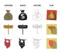 Bag of money, saloon, cowboy kerchief, cactus. Wild west set collection icons in cartoon,black,outline,flat style vector Royalty Free Stock Photo
