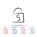 Bag with money sketch style multi color icon. Simple thin line, outline vector of banking icons for ui and ux, website or mobile Royalty Free Stock Photo