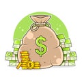 Bag of money. A talisman that brings good luck and prosperity. Cash equivalent. Vector stock illustration on a white