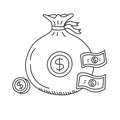 Bag of money vector illustration in doodle drawing style Royalty Free Stock Photo