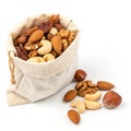 Bag of nuts on white background Royalty Free Stock Photo