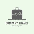 bag with plane travel vintage icon logo minimalist vector illustration design Royalty Free Stock Photo