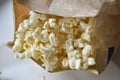 A bag of popcorn open on a plate in the kitchen Royalty Free Stock Photo