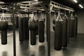 bag punching boxing background indoors, from competition fitness in gym from bags heavy, kickboxing club. Leather Royalty Free Stock Photo