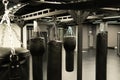 bag punching boxing background exercise, for power kick in fight for bags heavy, knockout club. Leather circle dark Royalty Free Stock Photo