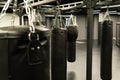 bag punching boxing boxer indoors, for power sport for punch and lifestyle strength, knockout club. Leather energy dark, Royalty Free Stock Photo