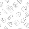 Bag, purse, handbag and suitcase simple icons seamless pattern.