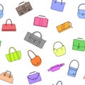 Bag, purse, handbag and suitcase simple icons seamless pattern.