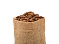 Bag of roasted coffee beans isolated on white Royalty Free Stock Photo