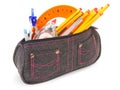 Bag with school tools on a white background. Royalty Free Stock Photo