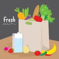 Bag Shopping Market Fruit Vegetable Cook Cartoon Vector Royalty Free Stock Photo