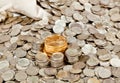 Bag of silver and gold coins Royalty Free Stock Photo