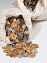 Bag of silver and gold coins Royalty Free Stock Photo