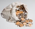 Bag of silver and gold coins Royalty Free Stock Photo