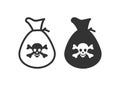 Bag of skull icon. Sack poison symbol. Sign toxic vector