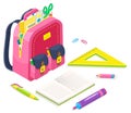Pink Satchel with School Supplies, Bag with Books