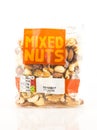 Bag of Tesco Mixed Nuts on a white background. Royalty Free Stock Photo
