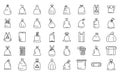 Bag for trash icons set outline vector. Food garbage Royalty Free Stock Photo