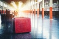 Bag and trip at train station Royalty Free Stock Photo