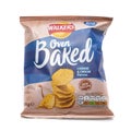 Bag of Walkers New Recipe Oven Baked Cheese and Onion Flavour crisps isolated on a white Royalty Free Stock Photo