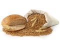 Bag with wheat, bread and ears Royalty Free Stock Photo