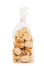 Bag of wheat rusks isolated on white background