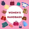 Bag for women set. Collection of handbag Royalty Free Stock Photo