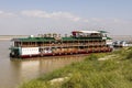 Bagan, Myanmar, December 27 2017: Boat jetty of the irrawaddy river Royalty Free Stock Photo