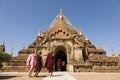 Bagan, Myanmar, December 28 2017: Buddhist novices visit a temple in Bagan Royalty Free Stock Photo