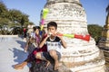 Bagan, Myanmar, December 29, 2017: Group of children making noise with Vuvuzelas