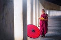 Bagan, Myanmar, December 09, 2017: Young Buddhist novice monk le