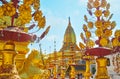 The golden shrines of Shwezigon Pagoda, Bagan, Myanmar