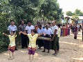 Bagan, Myanmar - 2019: Girls dancing in the traditional Shinbyu, buddhist novitiation ceremony