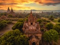 Bagan Myanmar, hot air balloon during Sunrise above temples and pagodas of Bagan Myanmar, Sunrise Pagan Myanmar temple