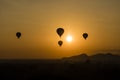 BAGAN, MYANMAR, JANUARY 2, 2018: Scenic sunrise with many hot air balloons Royalty Free Stock Photo