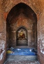 Local village people resting inside a pagoda in the afternoon, Bagan, Myanmar