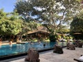 Bagan Myanmar - November 5, 2019: Pool of the Tharabar Gate hotel in Bagan, Myanmar Royalty Free Stock Photo