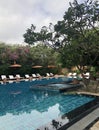 Bagan Myanmar - November 5, 2019: Pool of the Tharabar Gate hotel in Bagan, Myanmar Royalty Free Stock Photo
