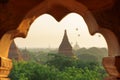 Bagan, Myanmar with Pagodas and Hot Air Balloons