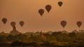 Bagan Myanmar, hot air balloon during Sunrise above temples and pagodas of Bagan Myanmar