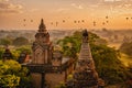 Bagan Myanmar, hot air balloon during Sunrise above temples and pagodas of Bagan Myanmar, Sunrise Pagan Myanmar temple