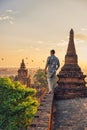 Bagan Myanmar, hot air balloon during Sunrise above temples and pagodas of Bagan Myanmar, Sunrise Pagan Myanmar temple