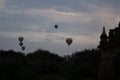 A few hot air balloons in the sky during early morning in Bagan, Nyaung-U, Myanmar