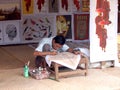 BAGAN - OCTOBER 06: An unidentified artist creates picture in time of local Htamanu Festival on October 06, 2013, Myanmar