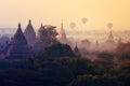 Rising balloons over the Bagan pagodas, Myanmar Royalty Free Stock Photo