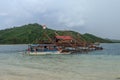 Bagan Rakit is a floating bamboo building of fishermen from Lombok, Indonesia. Traditional way of catching fish in nets.